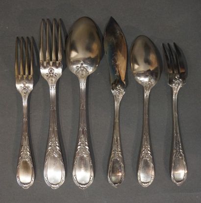 null Part of a silver plated household set of 49 pieces: 11 large spoons, 9 large...
