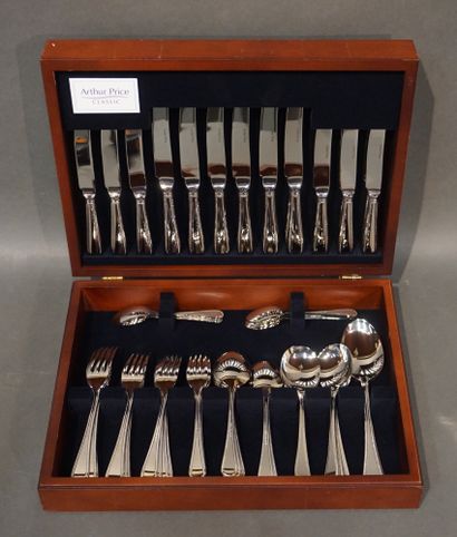 null Ménagère en métal argenté Arthur Price de 57 pièces: 16 couteaux, 9 grandes...