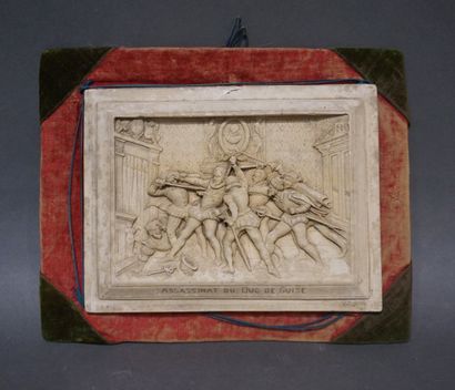 null Plaque en albâtre: "Assassinat du duc de Guise"(restaurations). 14,5x19 cm