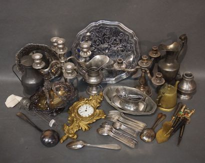 null Handle of various metal, candlesticks, dishes, pourers, cutlery, cup and cartel...