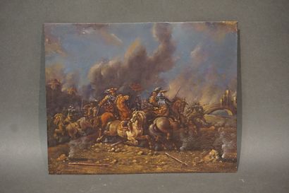 null Deux peintures sur cuivre "Scènes de batailles". 20x25 cm