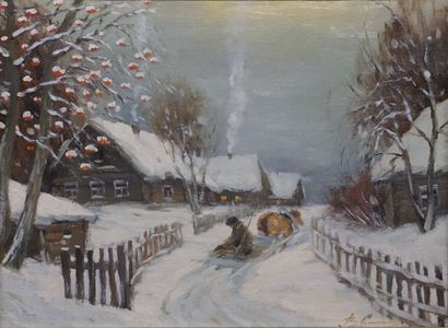 Valéry SAÏDOV Ecole russe: "En hiver", huile sur toile, sbd, daté 1998 (cadre accidenté)....