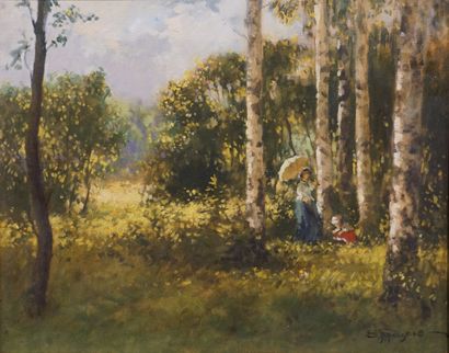 POLETSKOV Ecole russe: "Promenade en forêt", huile sur toile, sbd. 40x50 cm