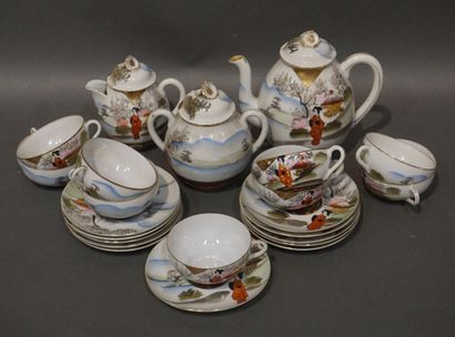 null Service à thé en porcelaine japonaise de 21 pièces: Théière, pot à lait, sucrier,...