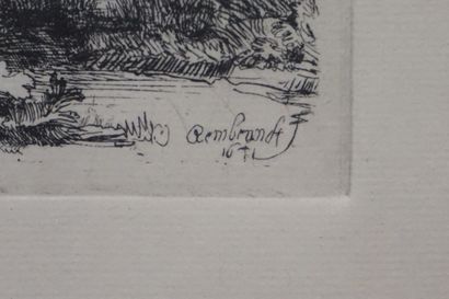 null D'après Rembrandt: "Chaumière", estampe. 13x32 cm