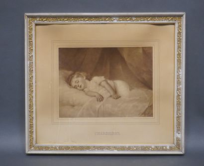 null Impression d'après Charderon: "Enfant endormi". 19,5x26 cm