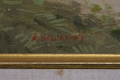 BILOKONNY Ecole russe: "Dans le jardin", huile sur toile, sbg, daté 1998. 55x46 ...