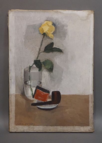 Lancelot NEY (1900-1965) "Still life with pipe and flower", oil on canvas, sbg. 55x38...