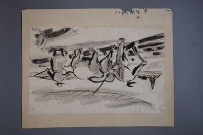 Jules-Emile Zingg (1882-1942) "Couple ploughing", wash, sbd. 20x31 cm