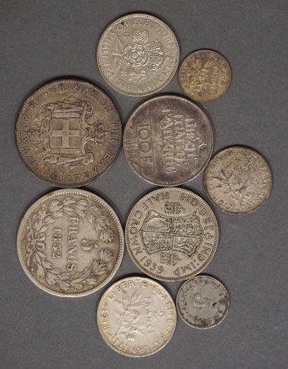 Neuf pièces diverses en argent (Poids Total...