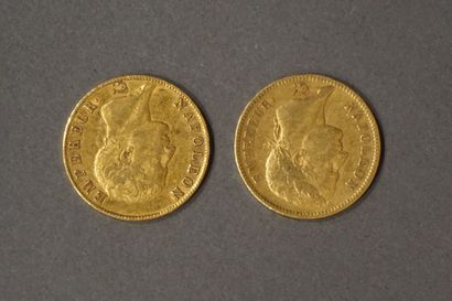 Deux pièces de quarante francs en or de 1806...