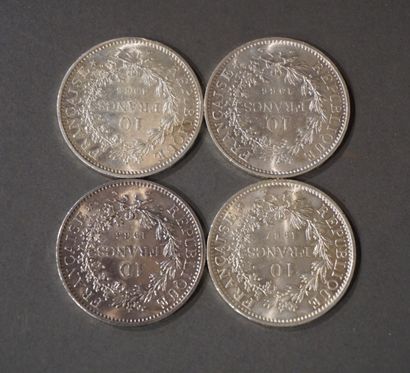 Quatre pièces de dix francs en argent (Poids...