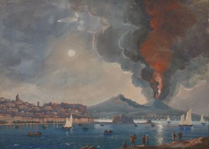 null Gouache: "View of Naples and Vesuvius". 22x30 cm