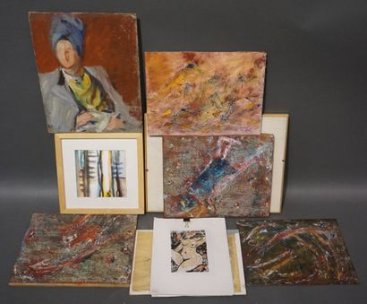 Handful of modern abstract framed pieces,...