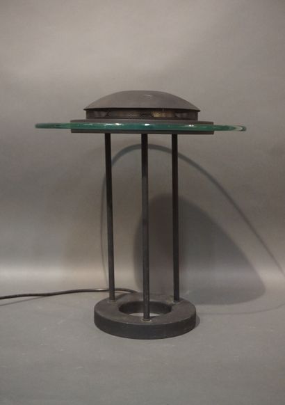 null Black lacquered metal and glass "Saturn" desk lamp after Robert Sonneman. 45x40...