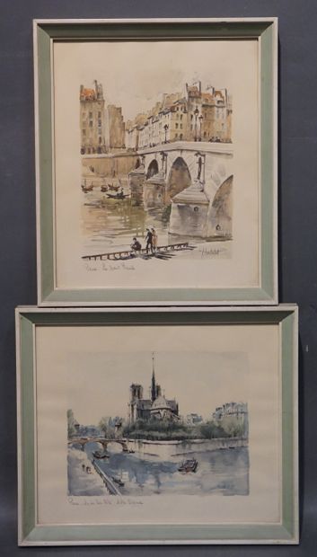 null After Herbelot, two prints: "L'île de la cité" and "Le pont Marie". 29x35 cm...