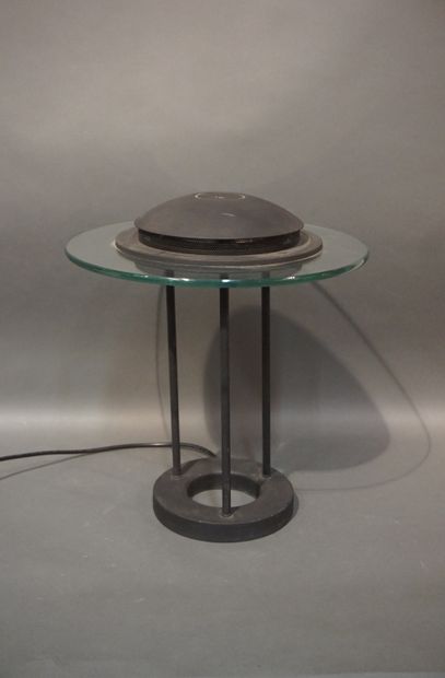 null Black lacquered metal and glass "Saturn" desk lamp after Robert Sonneman. 45x40...