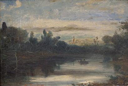 null Late 19th century school: "Boat on the river", sbg (craquelures). 19x27 cm