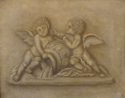 null Oil in grisaille in the 18th century taste: "Two putti with a jug". 50x60 c...