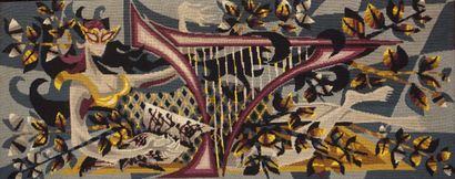 null Mid-twentieth century tapestry: "The goddess Euterpe, harpist". 116x47 cm