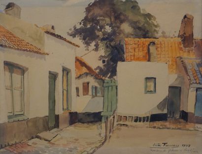 null Watercolor: "Fisherman's House", sbd Victor Ferniaus (?), located and dated...
