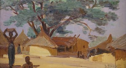 Georges HAMARD (1894-1961) "African Village", oil on panel, sbd. 17.5x32 cm