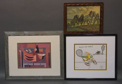 null Three framed pieces: "Labours", "Nature morte aux poissons" and "Titi et Gros...