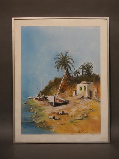 Pierre LE GUERN "Rivage de l'île Eléphantine en Egypte", pastel, sbd. 57x42 cm