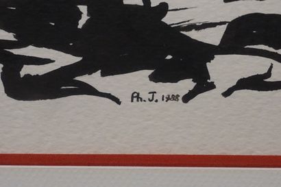 null Encre: "Figure noire", monogrammé Ph. J., daté 1988. 49x71 cm