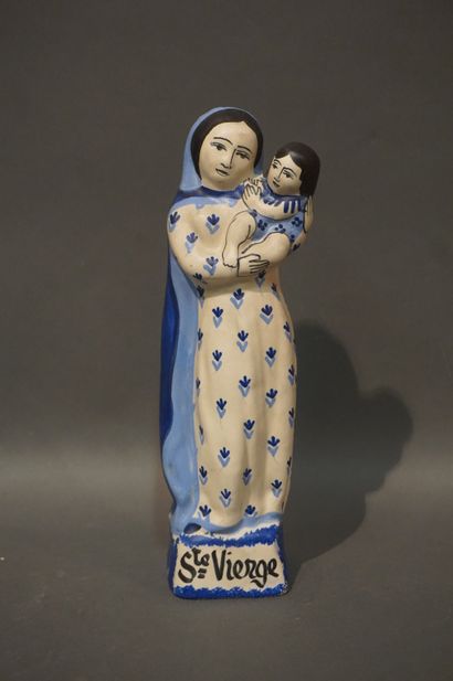 KERALUC "Sainte Vierge" en céramique polychrome. Keraluc à Quimper Ga. 27 cm