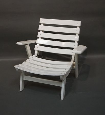 ELLISSE Paire de fauteuils de jardin en bois laqué blanc, modulables. 72x86x90 c...