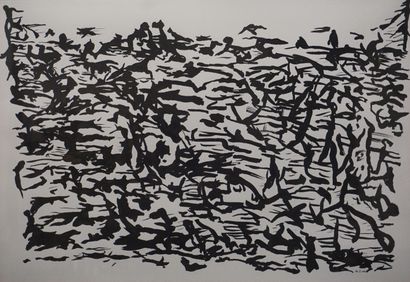 null Encre: "Figure noire", monogrammé Ph. J., daté 1988. 49x71 cm