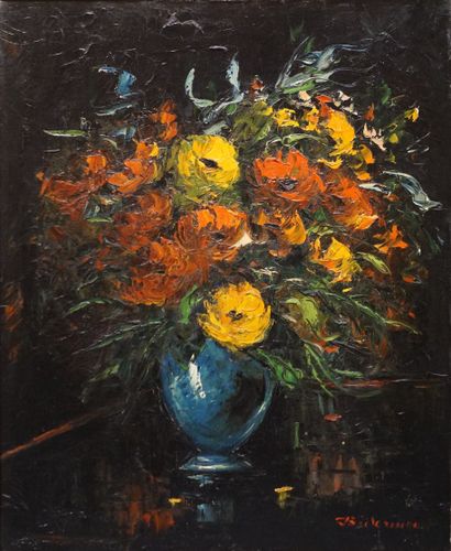 BIDERMAN (XXe) "Bouquet de fleurs", huile sur toile, sbd. 72,5x59,5 cm