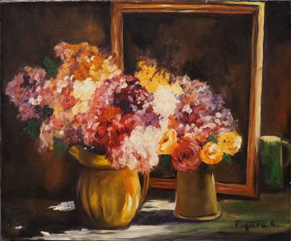 E. FIGURA (XXe) "Bouquets", huile sur toile. 38x46 cm