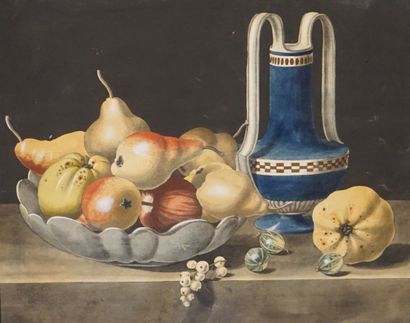 null Paire d'aquarelles: "Natures mortes aux fruits". 30x38 cm