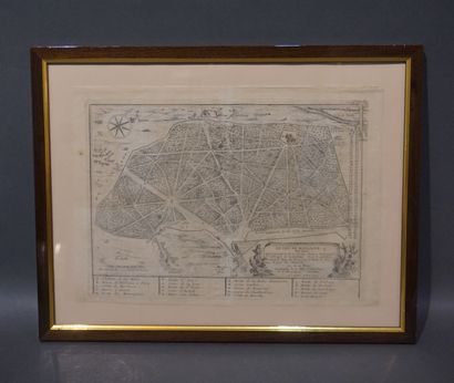 null Gravure ancienne: "Le bois de Boulogne" (pliures). 26,5x37 cm