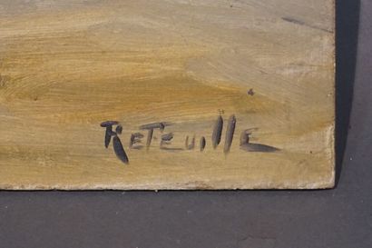 André RETEUILLE "Coq", huile sur carton, sbd. 24x32 cm