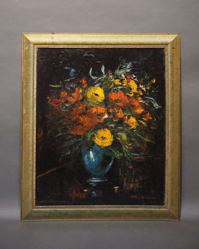 BIDERMAN (XXe) "Bouquet de fleurs", huile sur toile, sbd. 72,5x59,5 cm