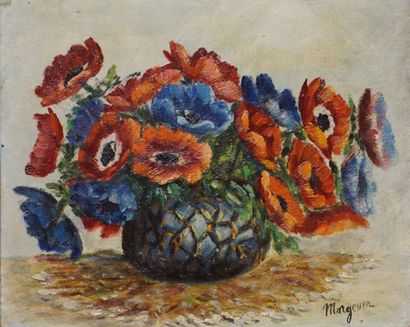 MARGEVAINE "Bouquet d'anémones", huile sur isorel, sbd. 22,5x27 cm