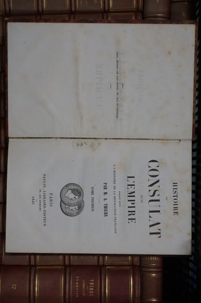 null Deux manettes de livres reliés XIXe: Thiers: "Révolution française", 10 vol....