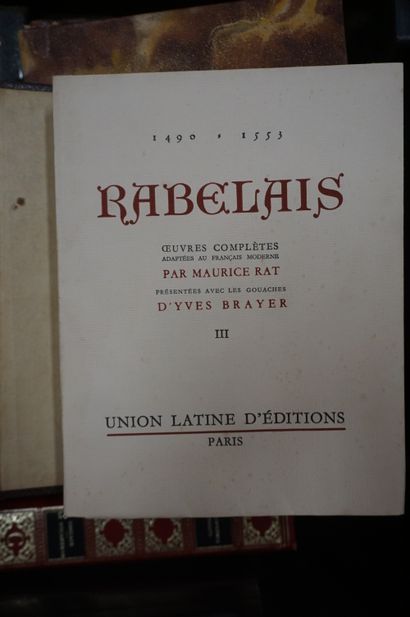 null Trois manettes de livres reliés divers dont Rabelais: "Œuvres", 3 vol. emboités...