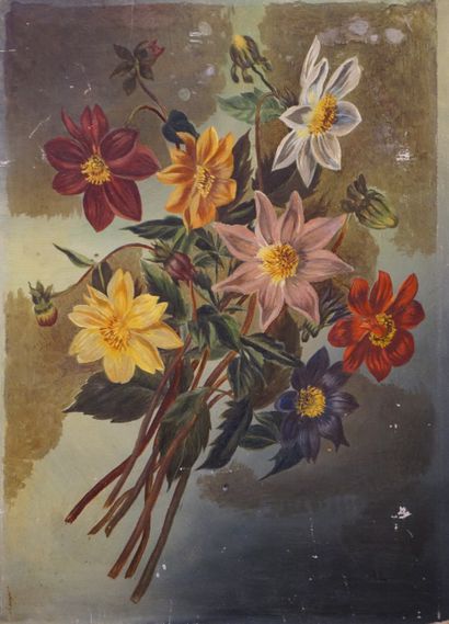 null Huile sur carton: "Bouquet de fleurs", monogrammé AL. 33x24 cm