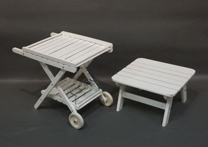 ELLISSE Table de service pliante et tablette basse de jardin en bois laqué blanc....
