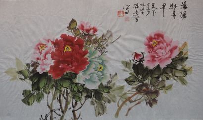 null Aquarelle chinoise: "Fleurs". 56x94 cm