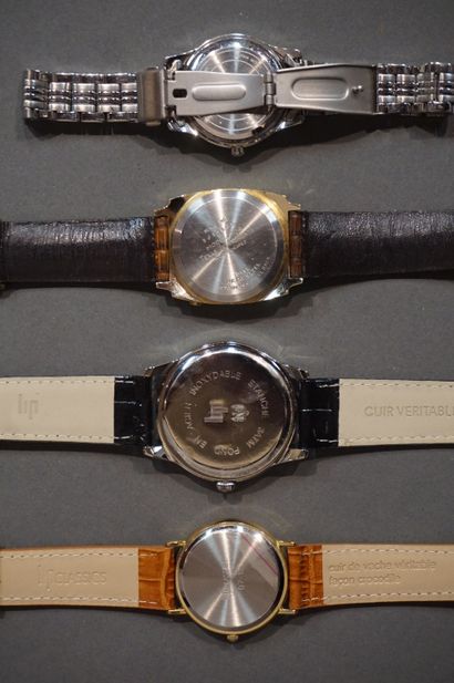 null Quatre montres bracelet en métal ou cuir, de marques Lip (2), Liora et Texas...