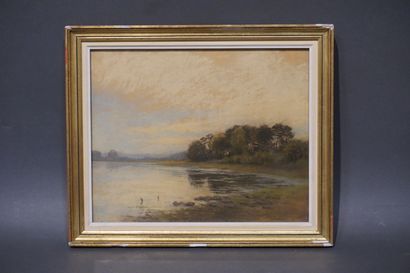 G. FEVRIER "Le bord de l'étang", pastel, non signé. 24x29,5 cm