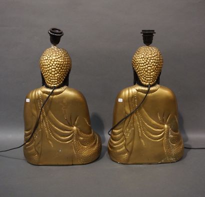null Paire de lampes "Bouddha assis" dorées et noires en plâtre ou résine (acc.,...