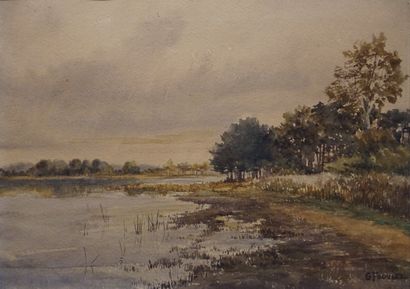 G. FEVRIER "Le bord de l'étang", aquarelle, sbd. 26x36,5 cm