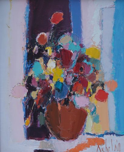 Michel NO (1939) "Bouquet des champs", huile sur toile, sbd. 55x46 cm