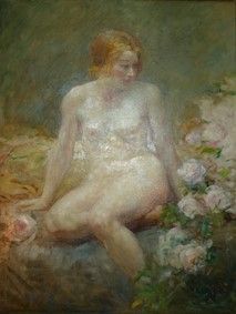 Antoine CALBET (1860-1944) Nu au bord d'une roseraie

Huile sur toile 

Signée en...